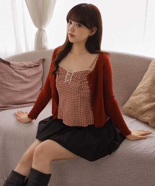 Anely(アネリー)の「【2点セット】 チェック柄シャーリングキャミソール×リブカーディガン(その他トップス・レディース・ブラック/レッド/ブラウン・FREE)」の20枚目の写真