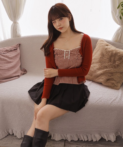 Anely(アネリー)の「【2点セット】 チェック柄シャーリングキャミソール×リブカーディガン(その他トップス・レディース・ブラック/レッド/ブラウン・FREE)」の13枚目の写真