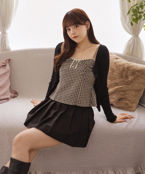 Anely(アネリー)の「【2点セット】 チェック柄シャーリングキャミソール×リブカーディガン(その他トップス・レディース・ブラック/レッド/ブラウン・FREE)」の15枚目の写真