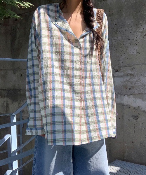 FAVORITO(ファヴォリート)の「クルーネックチェック柄シャツ(シャツ/ブラウス・レディース・ブラウン/ブルー・F)」の19枚目の写真