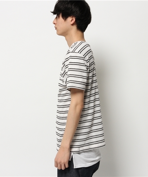 VENCEEXCHANGE（ヴァンスエクスチェンジ）の「ボーダー ロング丈アンサンブル（Tシャツ/カットソー・メンズ・オフホワイト/ブラック・LARGE/MEDIUM）」の3枚目の写真