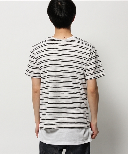 VENCEEXCHANGE（ヴァンスエクスチェンジ）の「ボーダー ロング丈アンサンブル（Tシャツ/カットソー・メンズ・オフホワイト/ブラック・LARGE/MEDIUM）」の4枚目の写真