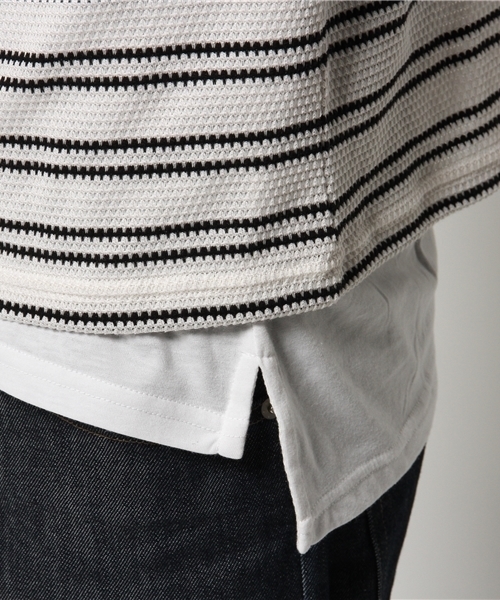 VENCEEXCHANGE（ヴァンスエクスチェンジ）の「ボーダー ロング丈アンサンブル（Tシャツ/カットソー・メンズ・オフホワイト/ブラック・LARGE/MEDIUM）」の8枚目の写真