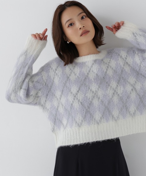 NATURAL BEAUTY BASIC(ナチュラルビューティーベーシック)の「シャギーアーガイルニット(ニット/セーター・レディース・ホワイト系その他/ピンク系その他2/ブラウン系その他・FREE)」の1枚目の写真