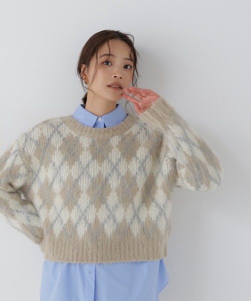 NATURAL BEAUTY BASIC(ナチュラルビューティーベーシック)の「シャギーアーガイルニット(ニット/セーター・レディース・ホワイト系その他/ピンク系その他2/ブラウン系その他・FREE)」の2枚目の写真