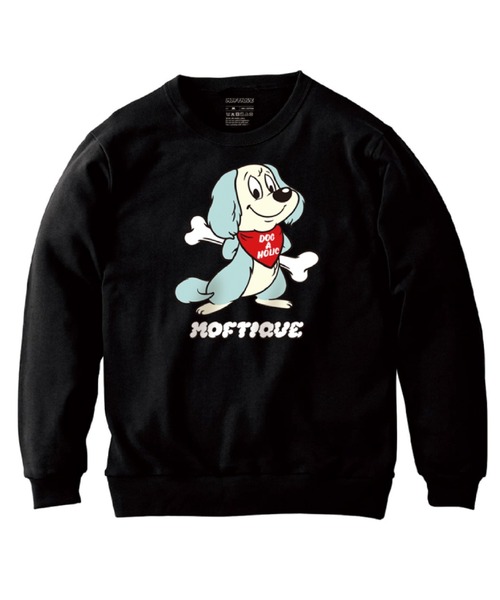 Moftique(モフティック)の「Moftique(モフティック) トレーナー レディース スウェット アニマル 犬 ドッグ イラスト ロゴ プリント スウェットシャツ スエット プルオーバー トップス ユニセックス(スウェット・レディース・ブラック系1/ホワイト系1/ブラック系2/ホワイト系2・XS/S)」の1枚目の写真