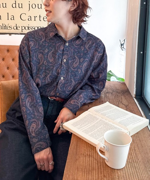 DOUBLE NAME（ダブルネーム）の「オリジナルペイズリープリント長袖シャツ（シャツ/ブラウス・レディース・オフホワイト/ネイビー/ブラウン・FREE）」の18枚目の写真