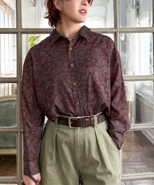 DOUBLE NAME（ダブルネーム）の「オリジナルペイズリープリント長袖シャツ（シャツ/ブラウス・レディース・オフホワイト/ネイビー/ブラウン・FREE）」の6枚目の写真