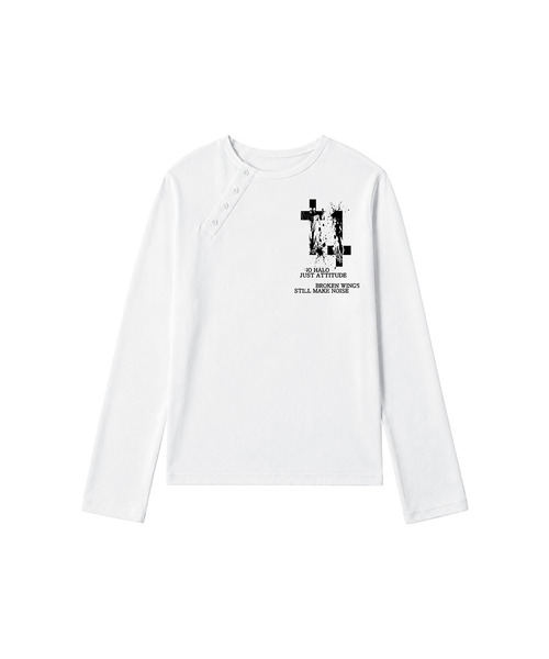 VENHIT(ベンヒット)の「BROKENWINGS アンバランスロングスリーブ(Tシャツ/カットソー・レディース・ホワイト/ブラック/グレー・MEDIUM/LARGE)」の1枚目の写真