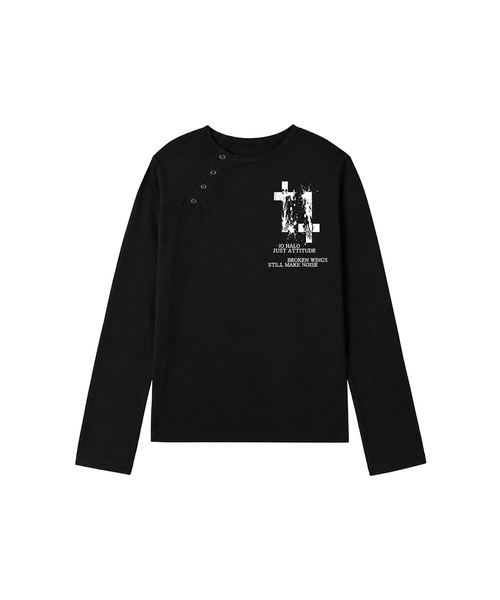 VENHIT(ベンヒット)の「BROKENWINGS アンバランスロングスリーブ(Tシャツ/カットソー・レディース・ホワイト/ブラック/グレー・MEDIUM/LARGE)」の2枚目の写真