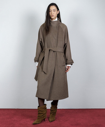 ASYMMETRIC ZIP WOOL LONG COAT BROWN