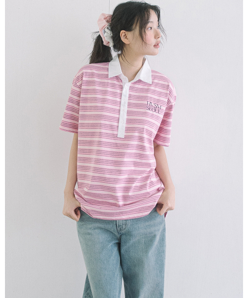 HAVISM（ヘビズム）の「OVERSIZE RUGBY S/S TEE(PINK)（ポロシャツ・レディース・その他・FREE）」の2枚目の写真