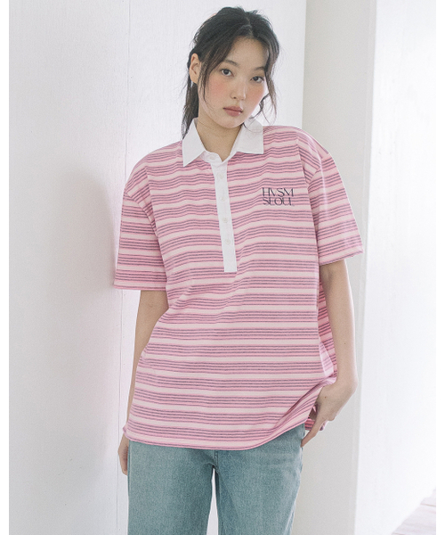 HAVISM（ヘビズム）の「OVERSIZE RUGBY S/S TEE(PINK)（ポロシャツ・レディース・その他・FREE）」の3枚目の写真