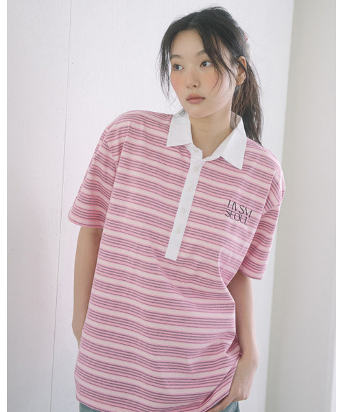 HAVISM（ヘビズム）の「OVERSIZE RUGBY S/S TEE(PINK)（ポロシャツ・レディース・その他・FREE）」の4枚目の写真