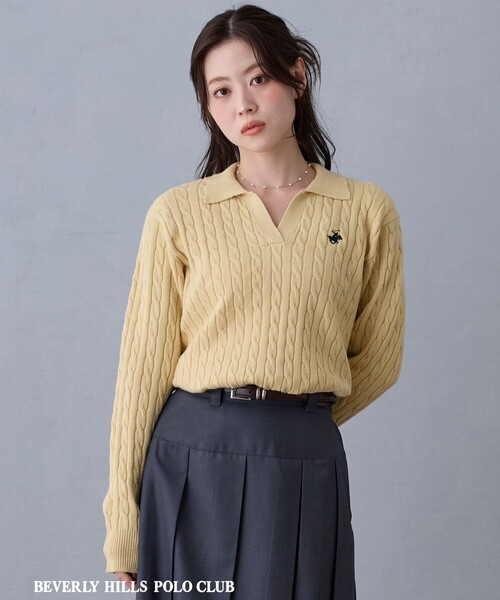 BEVERLY HILLS POLO CLUB(ビバリーヒルズポロクラブ)の「【BEVERLY HILLS POLO CLUB】スキッパーニット(ニット/セーター・レディース・その他2/イエロー/ネイビー/オフホワイト・FREE)」の3枚目の写真