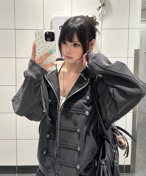 gossip!ロサンゼルス(ゴシップロサンゼルス)の「【Y2Kガーリー】ナポレオンデザインフード付きジップパーカー/ メタルボタンジップジャケット(パーカー・レディース・ブラック・M)」の7枚目の写真