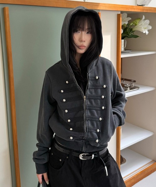 gossip!ロサンゼルス(ゴシップロサンゼルス)の「【Y2Kガーリー】ナポレオンデザインフード付きジップパーカー/ メタルボタンジップジャケット(パーカー・レディース・ブラック・M)」の12枚目の写真