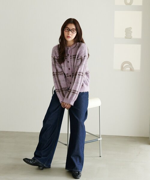 DISCOAT（ディスコート）の「チェック柄ニット（カーディガン/ボレロ・レディース・アイボリー/パープル・FREE）」の20枚目の写真