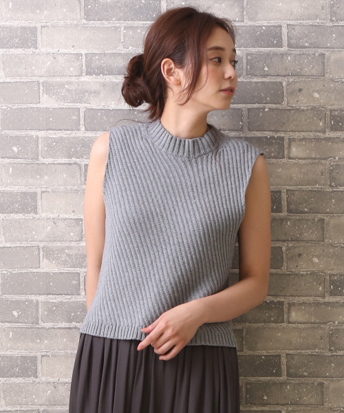 MYSELF ABAHOUSE(マイセルフアバハウス)の「バイヤスリブベスト(ニット/セーター・レディース・グレー/ネイビー/ブラウン・FREE)」の2枚目の写真