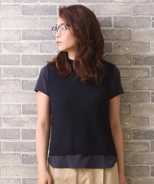 MYSELF ABAHOUSE(マイセルフアバハウス)の「バイヤスリブベスト(ニット/セーター・レディース・グレー/ネイビー/ブラウン・FREE)」の4枚目の写真