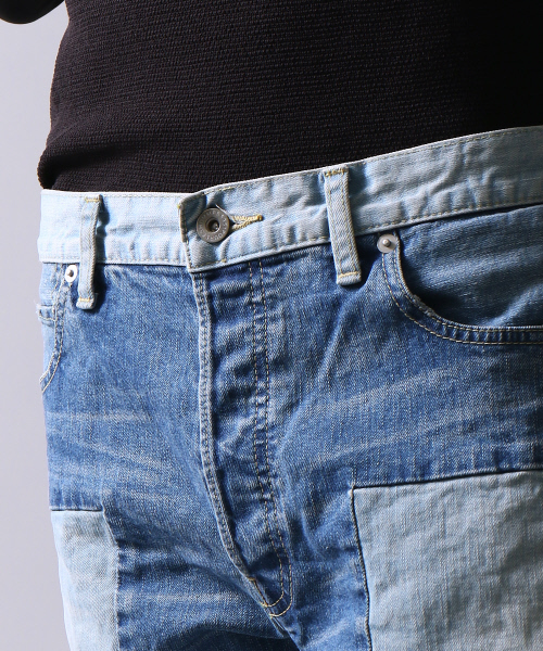 5351 POUR LES HOMMES(ゴーサンゴーイチプールオム)の「ルーズテーパードパッチワークデニム(デニムパンツ・メンズ・インディゴブルー・44/46/48)」の7枚目の写真