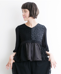 merlot plus | 異素材パッチワークブラウス5800(シャツ/ブラウス)