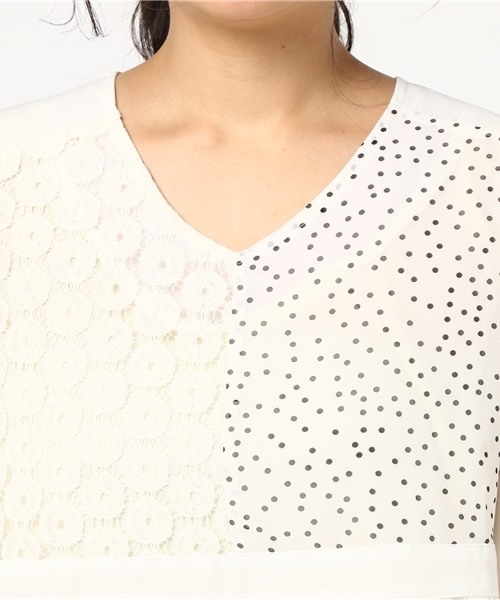 merlot plus（メルロープリュス）の「異素材パッチワークブラウス5800（シャツ/ブラウス・レディース・ブラック/ベージュ・FREE）」の6枚目の写真