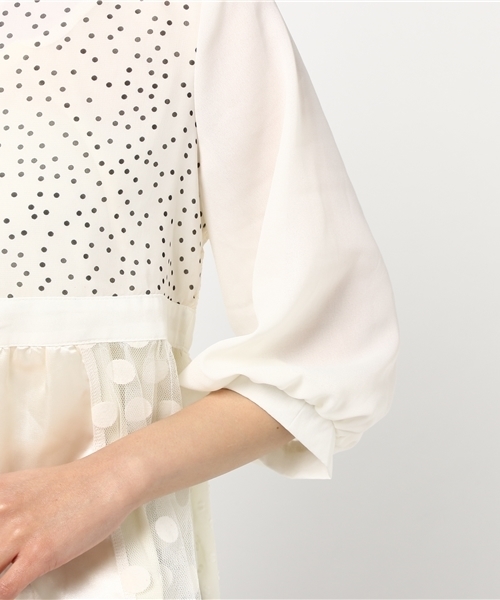 merlot plus（メルロープリュス）の「異素材パッチワークブラウス5800（シャツ/ブラウス・レディース・ブラック/ベージュ・FREE）」の9枚目の写真