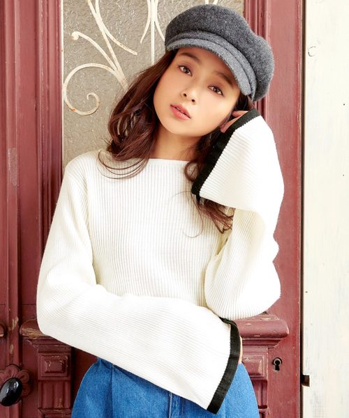 KOBE LETTUCE（コウベレタス）の「ワードローブに加えたい着回し力バツグンの優秀item！ヘム配色ワイドスリーブニットトップス/レディース/セーター/長袖[C3017]神戸レタス（ニット/セーター・レディース・サックスブルー/ピンク/ホワイト系その他/ブラック系その他/ベージュ系その他/ピンク系その他・FREE）」の3枚目の写真