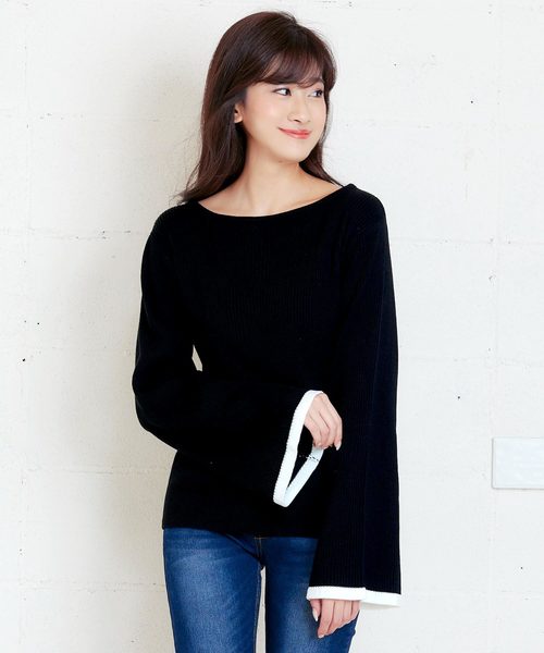 KOBE LETTUCE（コウベレタス）の「ワードローブに加えたい着回し力バツグンの優秀item！ヘム配色ワイドスリーブニットトップス/レディース/セーター/長袖[C3017]神戸レタス（ニット/セーター・レディース・サックスブルー/ピンク/ホワイト系その他/ブラック系その他/ベージュ系その他/ピンク系その他・FREE）」の4枚目の写真