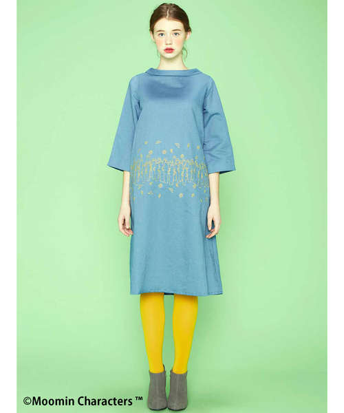 MOOMIN Ivana Helsinki ムーミン柄　半袖ワンピース ブルー MOOMIN Ivana Helsinki ムーミン柄 半袖ワンピース ブルー