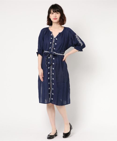 LBC（エルビーシー）の「ドビー刺繍ガウンワンピース（ワンピース・レディース・グリーン/ネイビー・M）」の6枚目の写真