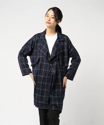 【最高級】美品⭐️  チェスター チェックXL ネイビー 発送在庫あり】【SKINNY】ウールブレンドニットチェスターコート