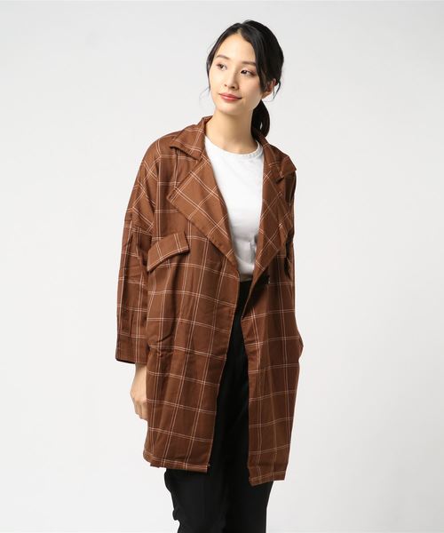 STYLEBLOCK（スタイルブロック）の「グラフチェックチェスターコート（チェスターコート・レディース・ネイビー/キャメル・FREE）」の2枚目の写真