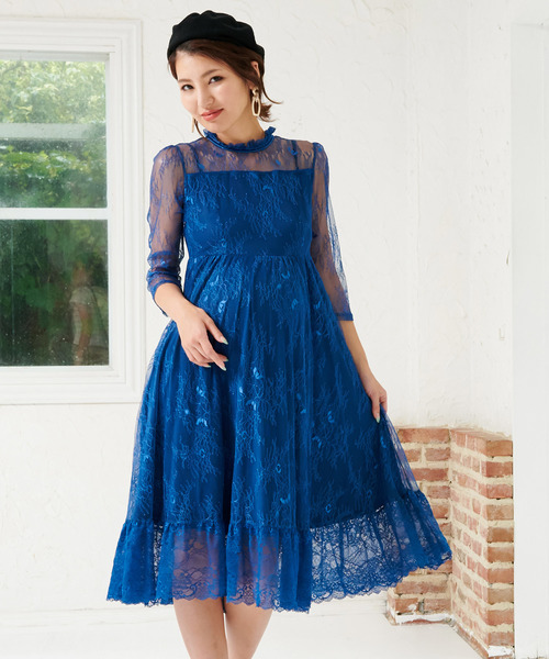 SweetMommy（スウィートマミー）の「マタニティ 総レースミディドレス