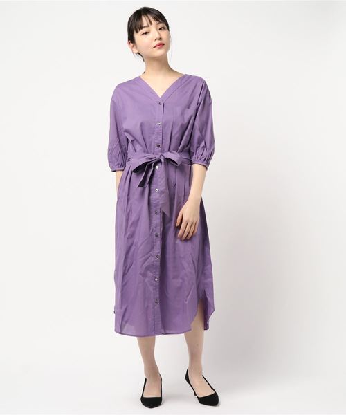 DISCOAT（ディスコート）の「キュームコアVネック前開きワンピース（ワンピース・レディース・ネイビー/オフホワイト/サンドベージュ/バイオレット・FREE）」の16枚目の写真