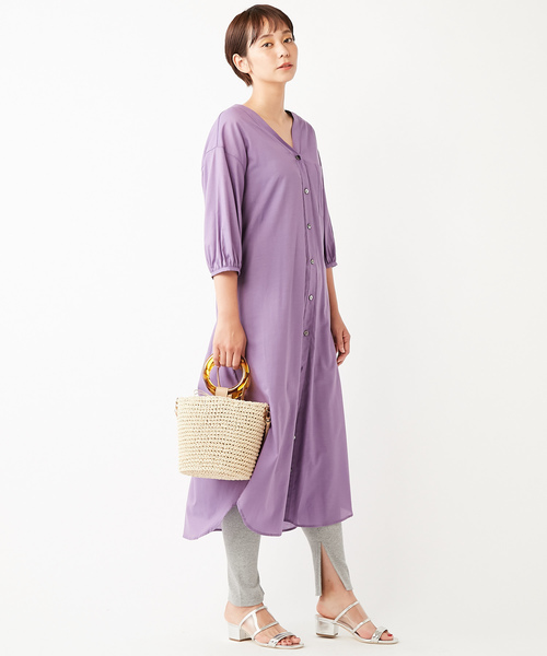 DISCOAT（ディスコート）の「キュームコアVネック前開きワンピース（ワンピース・レディース・ネイビー/オフホワイト/サンドベージュ/バイオレット・FREE）」の13枚目の写真