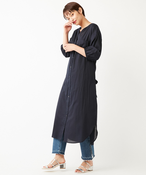 DISCOAT（ディスコート）の「キュームコアVネック前開きワンピース（ワンピース・レディース・ネイビー/オフホワイト/サンドベージュ/バイオレット・FREE）」の10枚目の写真