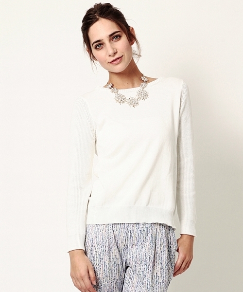 BEAMS LIGHTS Women's(ビームスライツ ウィメンズ)の「○BEAMS LIGHTS / 畦編コットンニット プルオーバー(ニット/セーター・レディース・オフホワイト/ミント/ネイビー・ONE SIZE)」の2枚目の写真