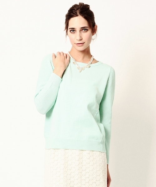 BEAMS LIGHTS Women's(ビームスライツ ウィメンズ)の「○BEAMS LIGHTS / 畦編コットンニット プルオーバー(ニット/セーター・レディース・オフホワイト/ミント/ネイビー・ONE SIZE)」の1枚目の写真