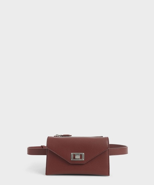 CHARLES & KEITH(チャールズ & キース)の「ターンロック ベルトバッグ / Turn Lock Belt Bag(ショルダーバッグ・レディース・ブラック/バーガンディー/ブラック系その他2・S)」の1枚目の写真