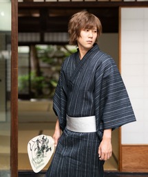 KIMONOMACHI（キモノマチ）の「メンズ 浴衣5点セット（浴衣＋角帯＋下駄＋巾着＋腰紐） 綿麻　しじら織り浴衣 父の日ギフト お祭り 花火大会 父の日 プレゼント ギフト（浴衣）」