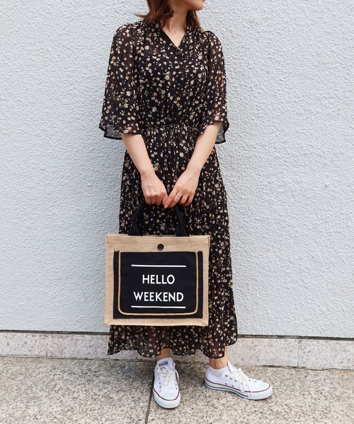 Riberry(リベリー)の「花柄シフォンキーネックワンピース(ワンピース・レディース・ブラック/グリーン/イエロー・MEDIUM)」の8枚目の写真