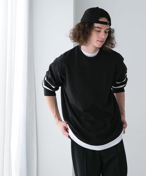 FEELING MADE（フィーリングメイド）の「FEELING MADE エアリースウェット 袖ライン入り スウェット（スウェット・メンズ・ライトグレー/ターコイズブルー/ブラック・MEDIUM/LARGE/SMALL）」の2枚目の写真