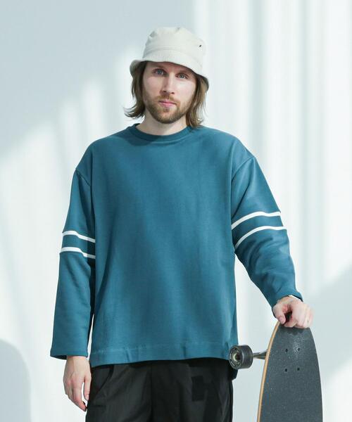 FEELING MADE（フィーリングメイド）の「FEELING MADE エアリースウェット 袖ライン入り スウェット（スウェット・メンズ・ライトグレー/ターコイズブルー/ブラック・MEDIUM/LARGE/SMALL）」の14枚目の写真