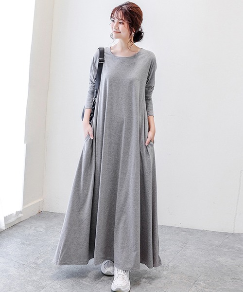 Amulet(アミュレット)の「マキシ丈フレアワンピース(ワンピース・レディース・ブラック/ベージュ/ネイビー/ブラウン/カーキ/グレー・M/L/XL)」の1枚目の写真