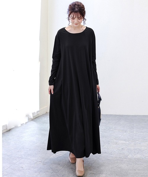 Amulet(アミュレット)の「マキシ丈フレアワンピース(ワンピース・レディース・ブラック/ベージュ/ネイビー/ブラウン/カーキ/グレー・M/L/XL)」の3枚目の写真