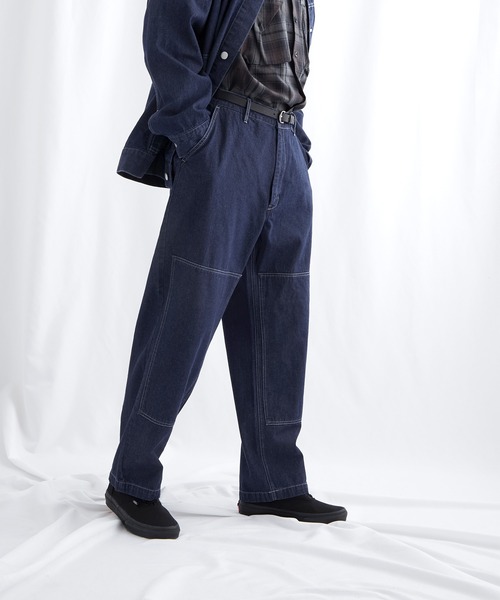 EMMA CLOTHES（エマクローズ）の「ユーティリティ ニーパッチステッチテーパードワイドバギーデニムパンツ EMMA CLOTHES（デニムパンツ・メンズ・インディゴブルー/ホワイト・M/L）」の13枚目の写真