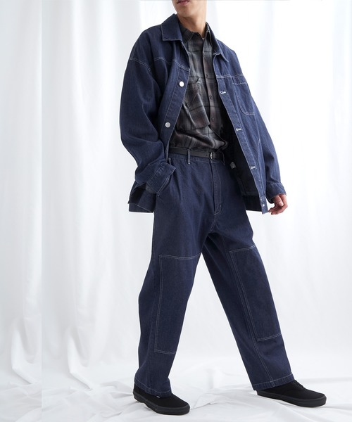 EMMA CLOTHES（エマクローズ）の「ユーティリティ ニーパッチステッチテーパードワイドバギーデニムパンツ EMMA CLOTHES（デニムパンツ・メンズ・インディゴブルー/ホワイト・M/L）」の14枚目の写真