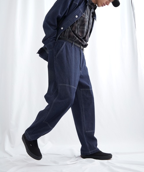 EMMA CLOTHES（エマクローズ）の「ユーティリティ ニーパッチステッチテーパードワイドバギーデニムパンツ EMMA CLOTHES（デニムパンツ・メンズ・インディゴブルー/ホワイト・M/L）」の15枚目の写真